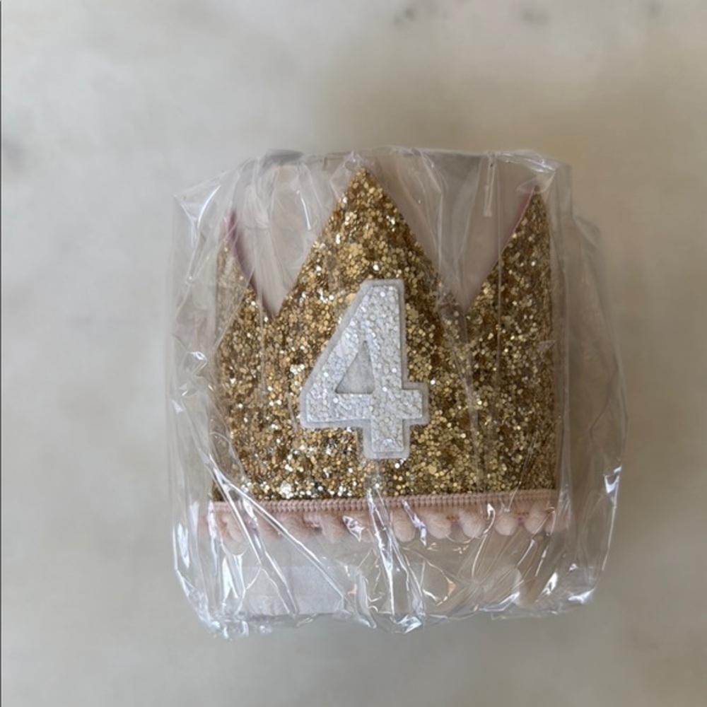 Gold Glitter Birthday Crown with Number 4